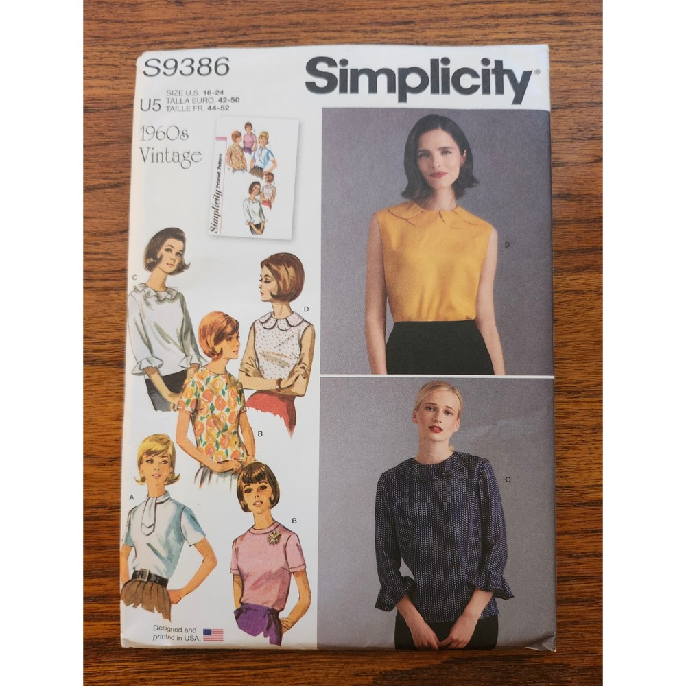 Simplicity S9386 Sewing Pattern 1960s Vintage Blouses Sleeveless Ruffle 16-24